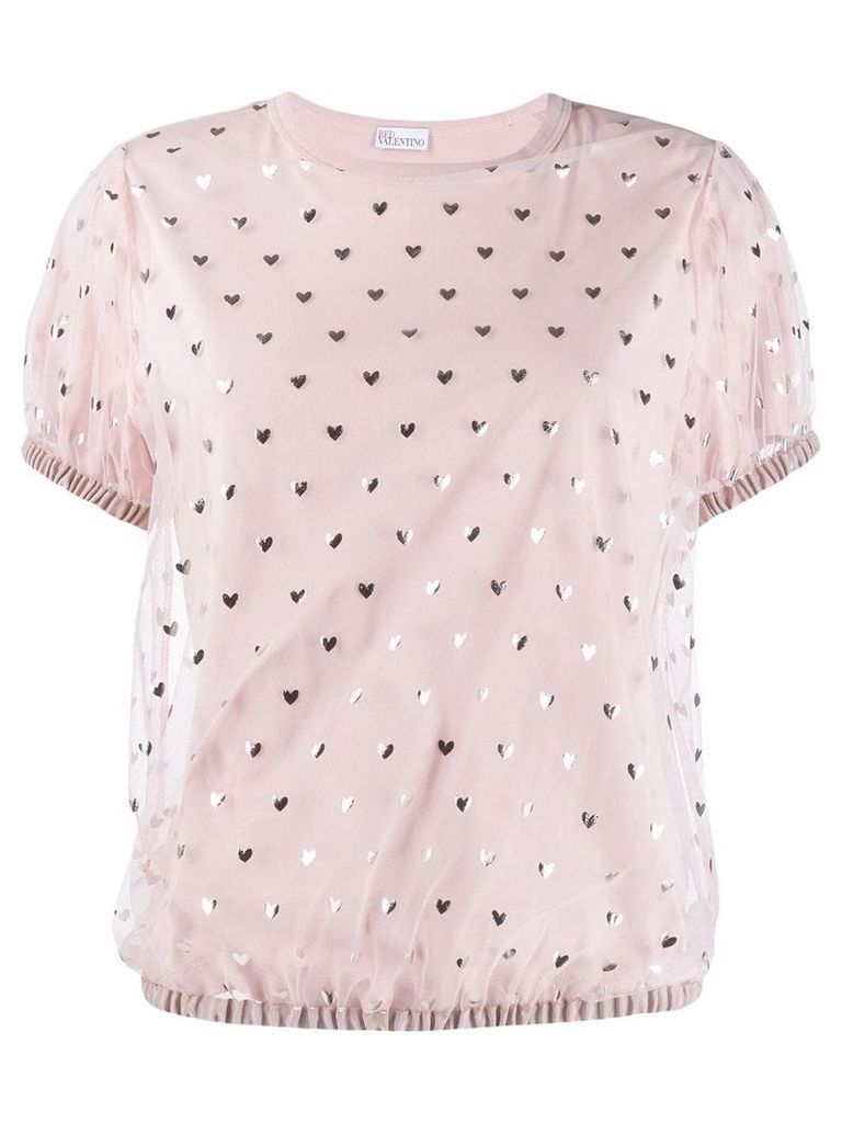 Red Valentino love heart mesh top - PINK