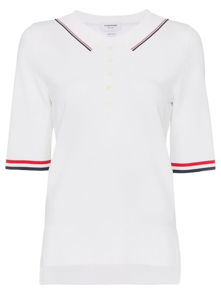 Thom Browne striped-tipping polo shirt - White
