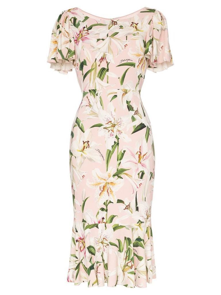 Dolce & Gabbana lily print flounce dress - PINK