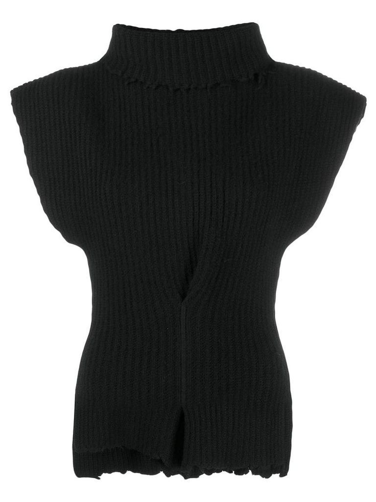 UNRAVEL PROJECT roll neck asymmetric knit top - Black