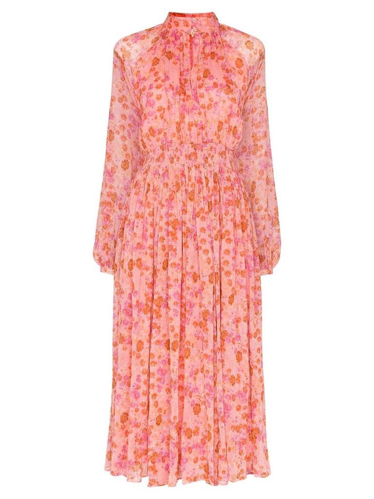byTiMo smocked-waist floral midi-dress - PINK