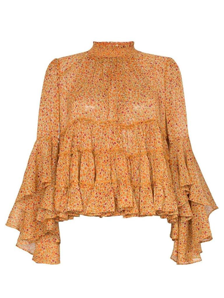 byTiMo tiered ruffle floral blouse - ORANGE