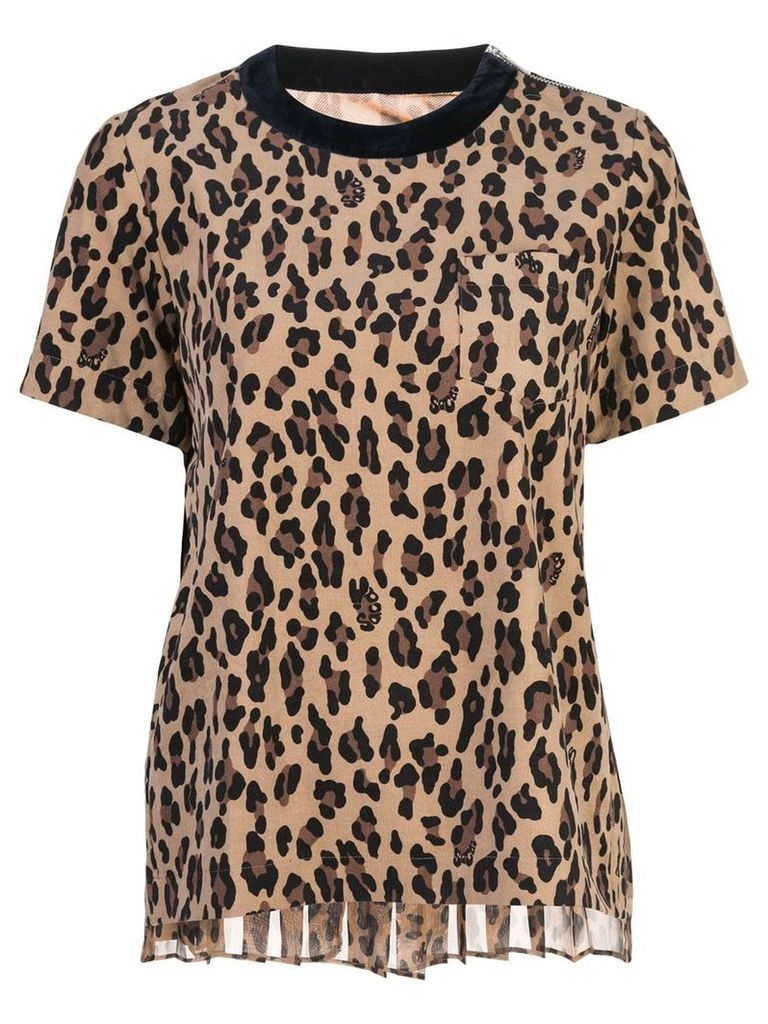 Sacai leopard print knit T-shirt - Brown