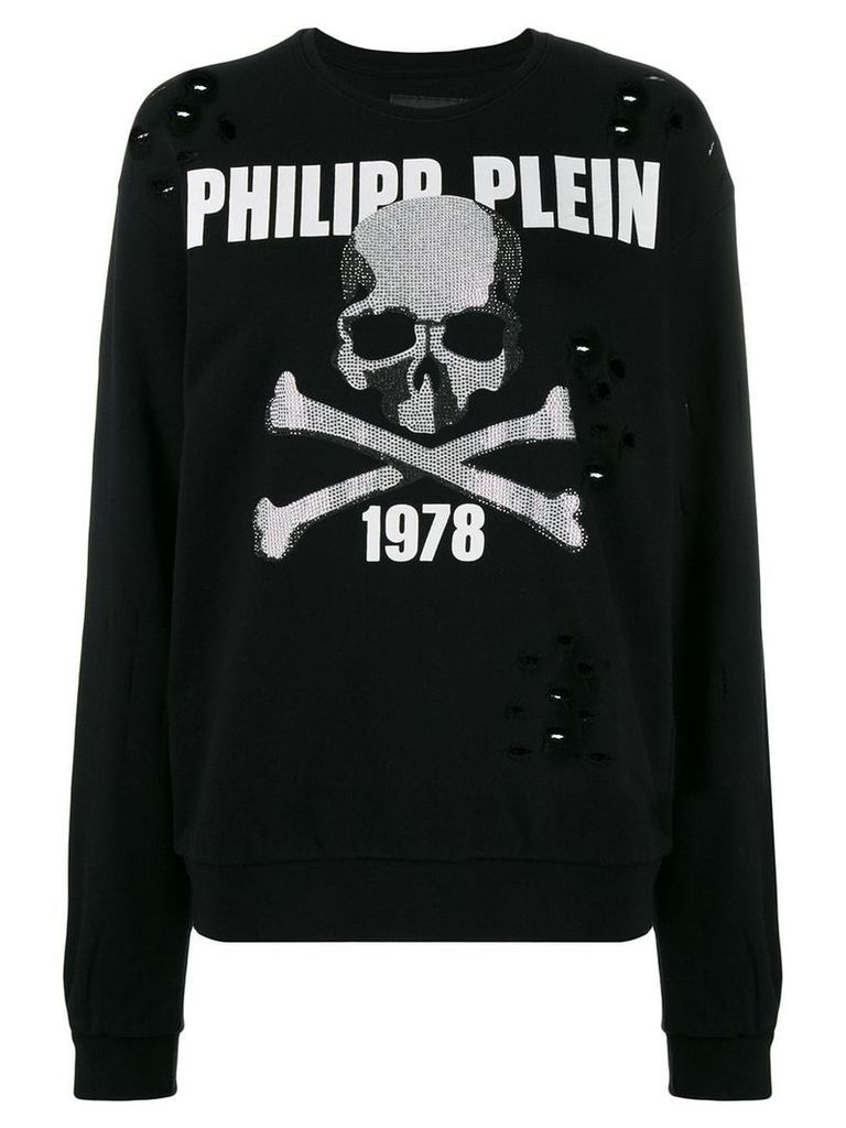 Philipp Plein Rhinestone Skull holey jumper - Black