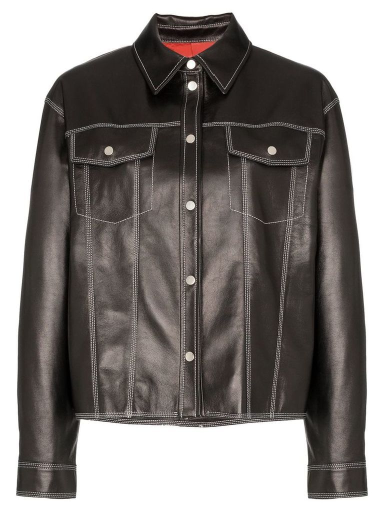 SJYP contrast stitch western leather jacket - Black