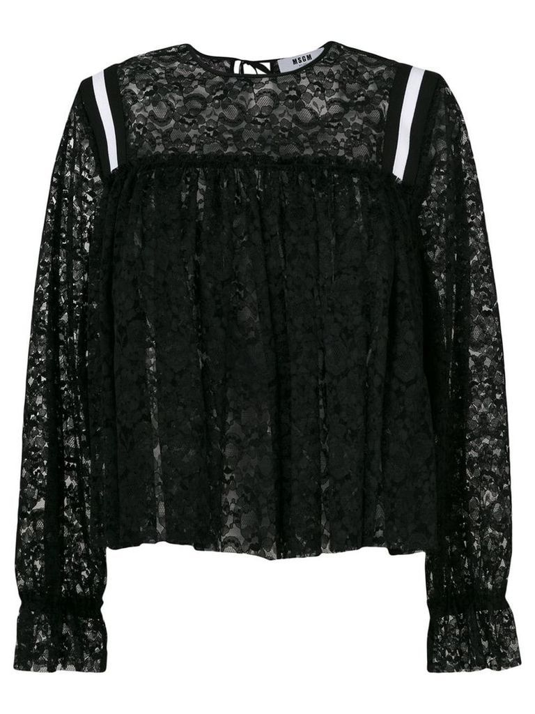 MSGM stripe detail lace blouse - Black