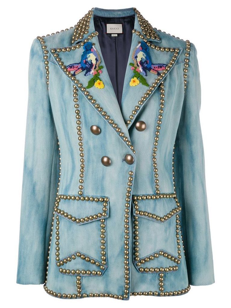 Gucci Embroidered studded denim blazer - Blue