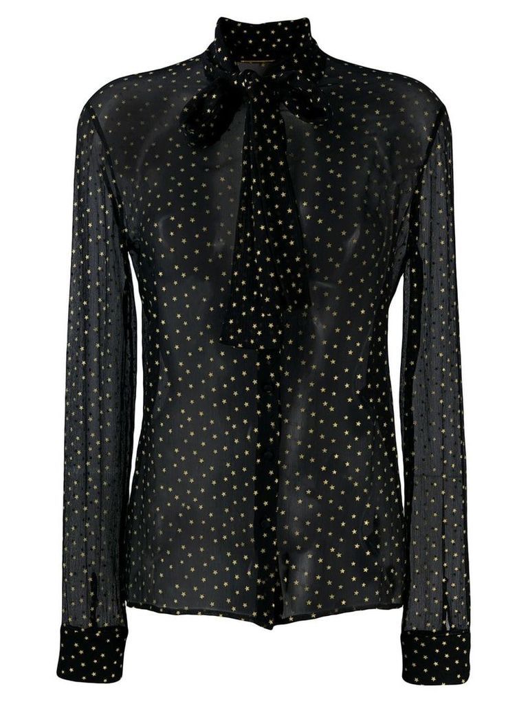 Saint Laurent star-motif pussy bow blouse - Black