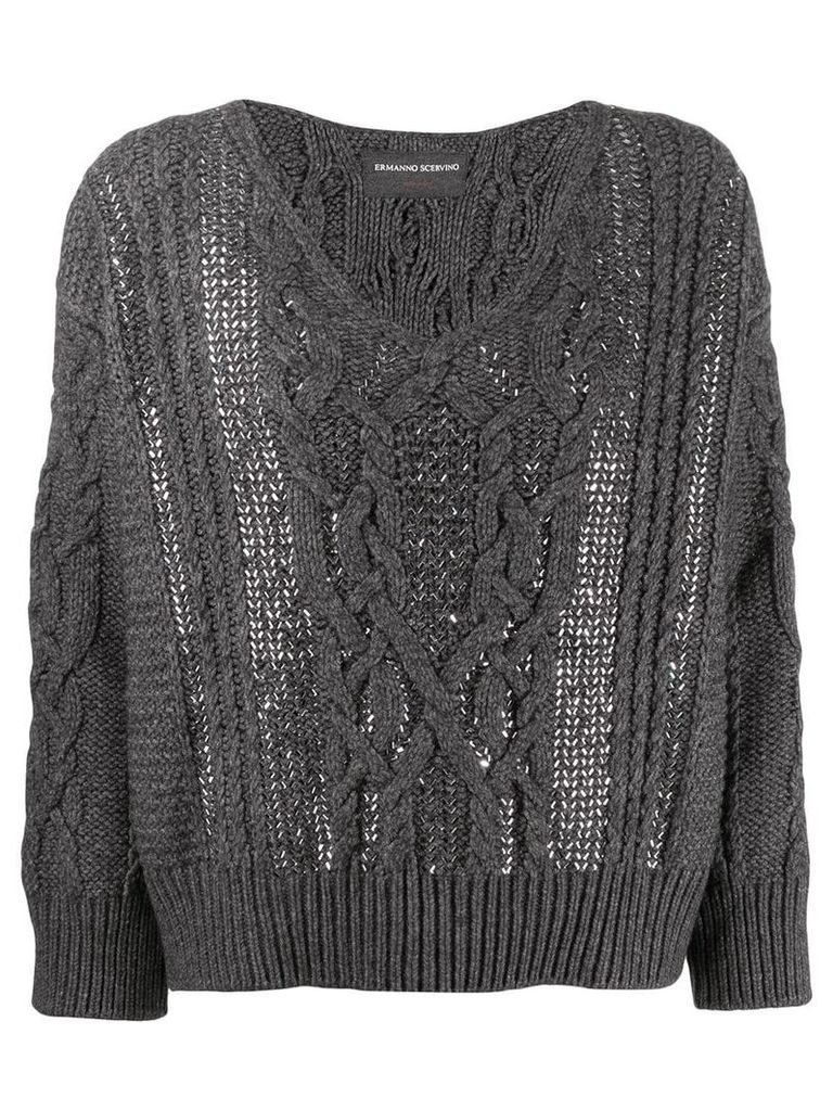 Ermanno Scervino Glass-embellished knit sweater - Grey