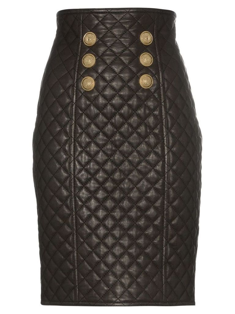Balmain quilted leather high-rise skirt - Black