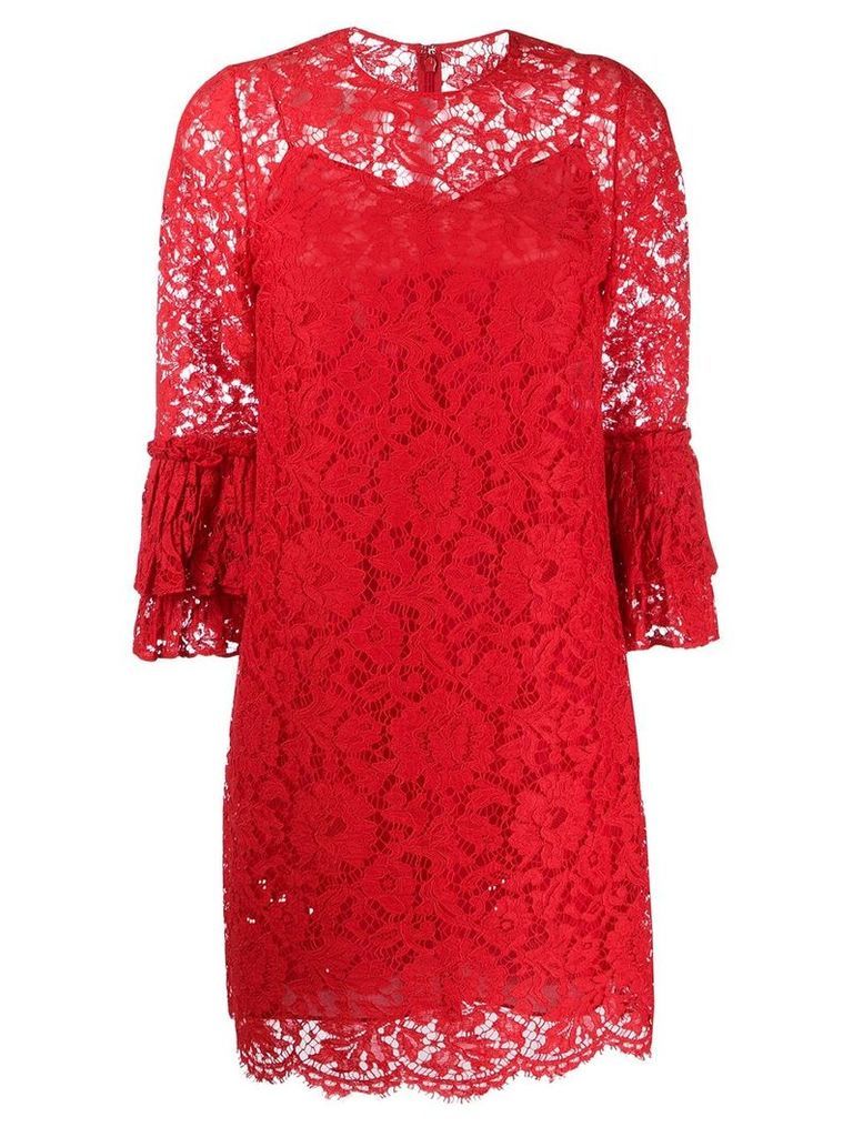 Valentino floral lace ruffle dress - Red