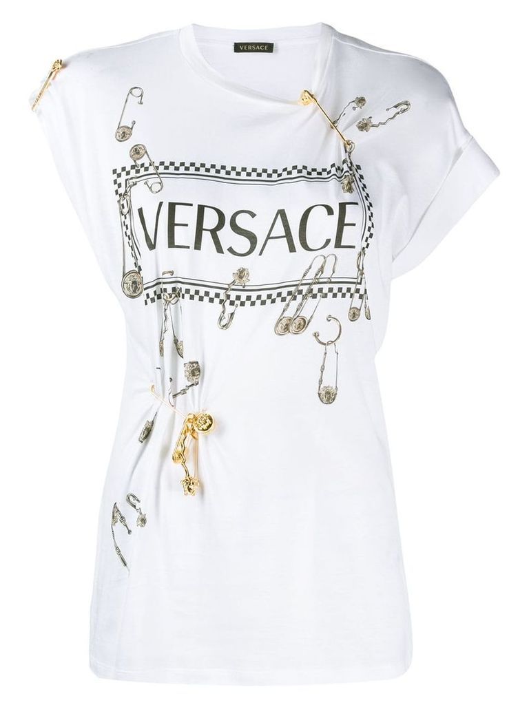 Versace vintage logo safety pin T-shirt - White