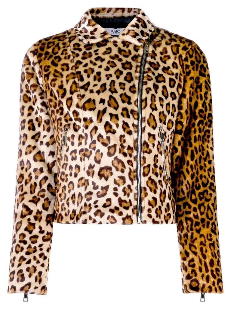 LIU JO leopard print faux fur biker jacket - Brown