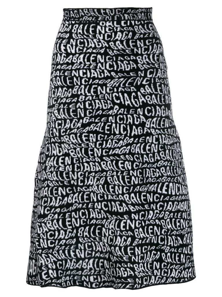 Balenciaga logo print A-line skirt - Black