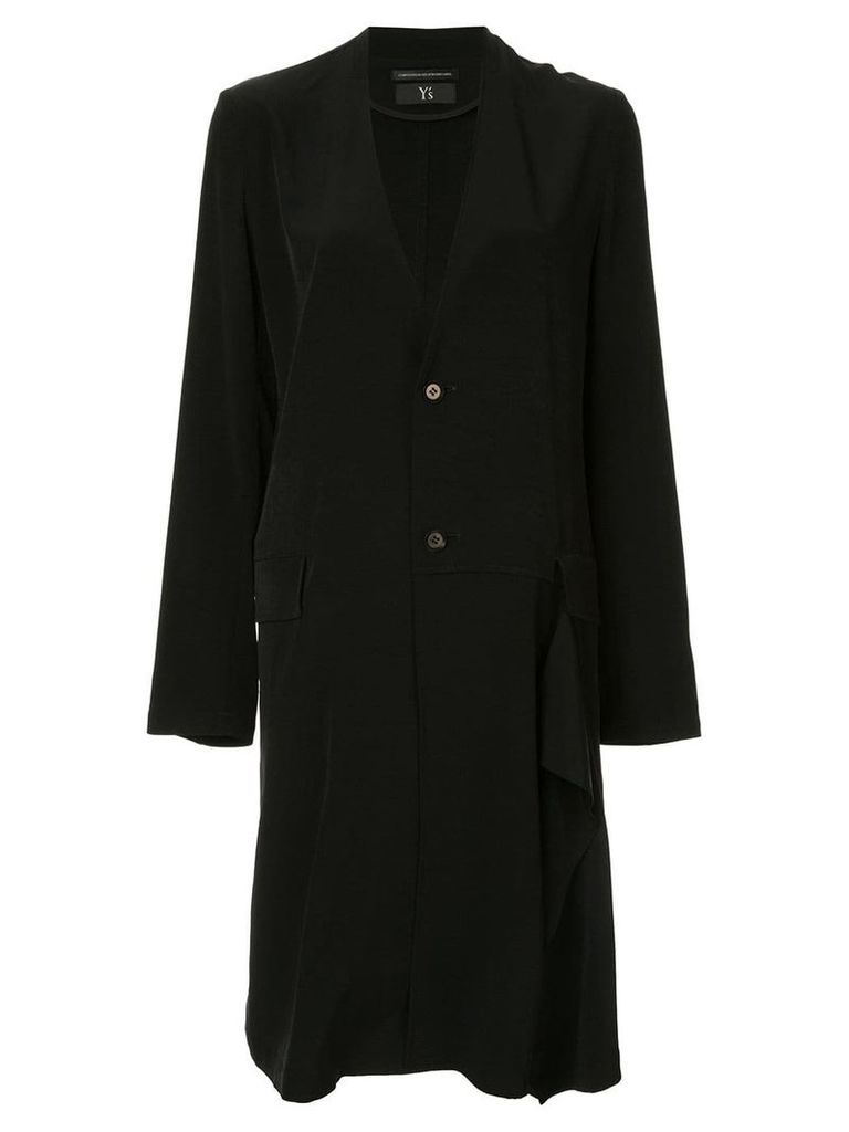 Y's lightweight ruffle detail coat - Black