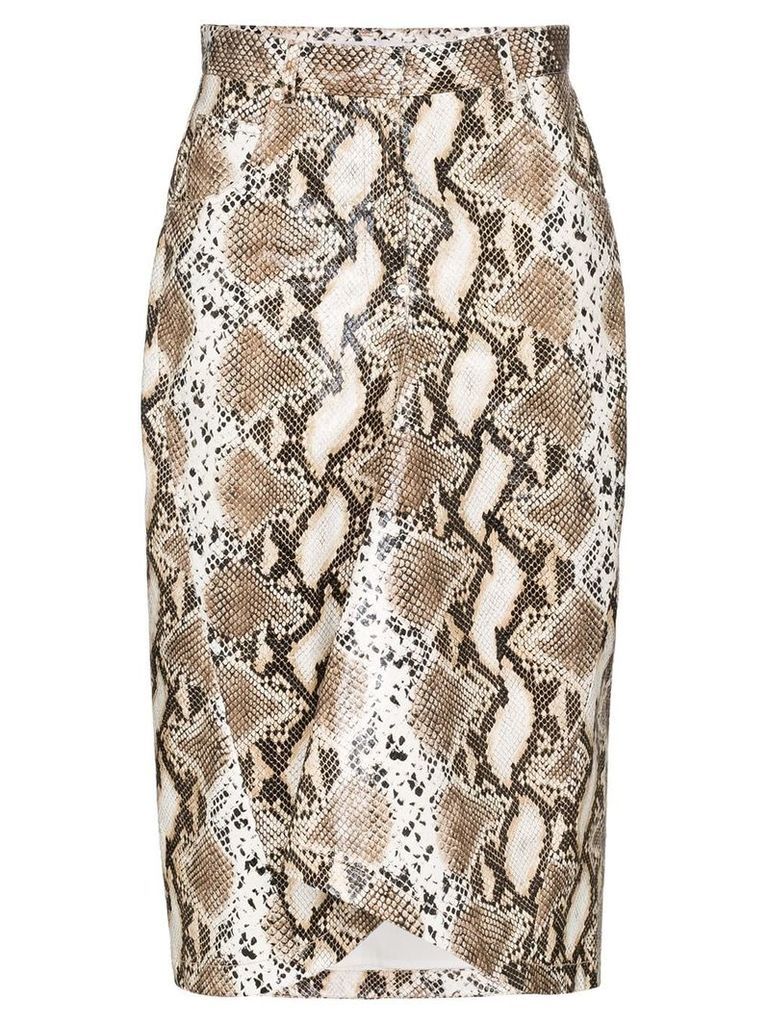 pushBUTTON python-print pencil skirt - Brown