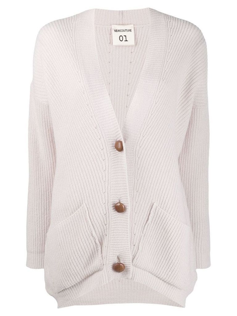Semicouture ribbed V-neck cardigan - NEUTRALS