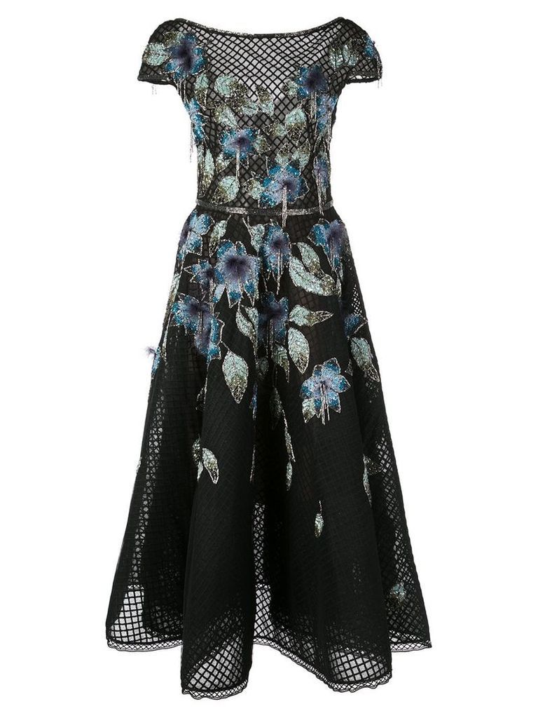 Marchesa floral flared dress - Black
