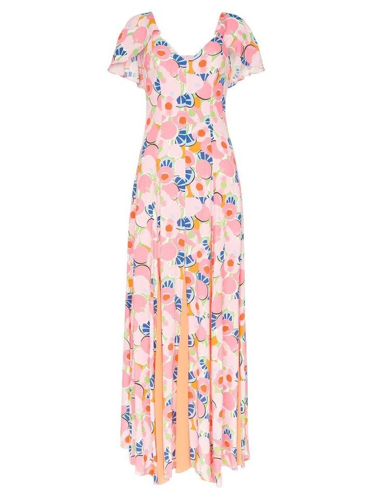 STAUD Peach Blossom abstract print crepe maxi dress - ABSTRACT PEACH