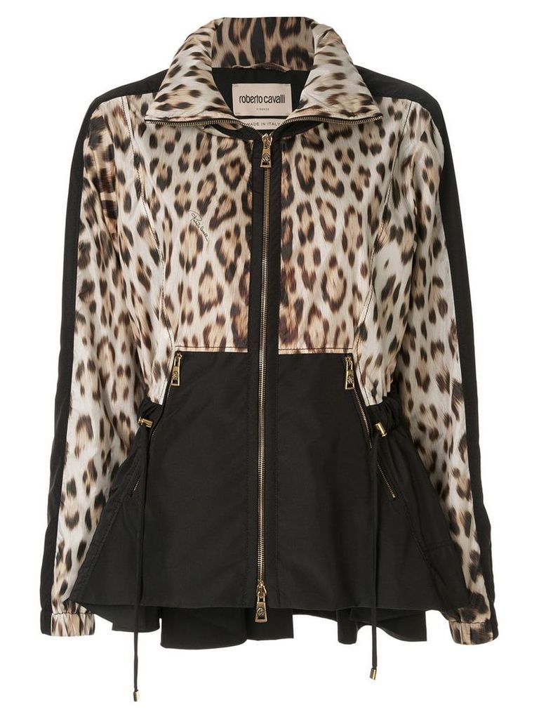 Roberto Cavalli leopard print cinched jacket - Black