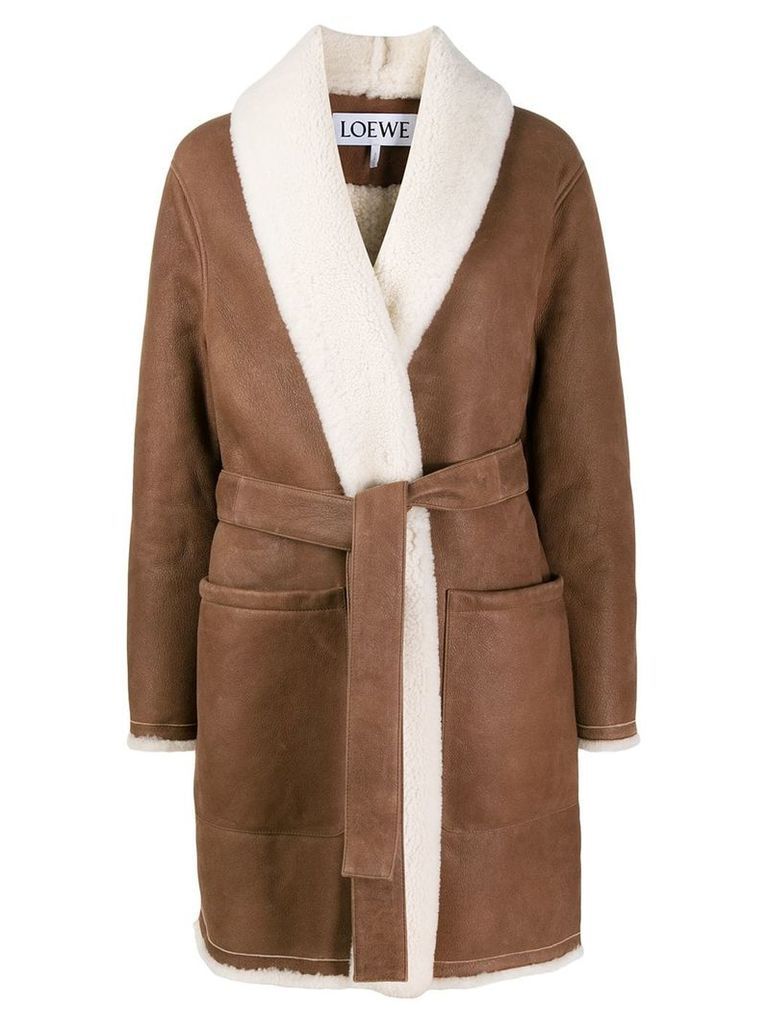 Loewe belted shearling coat - Brown