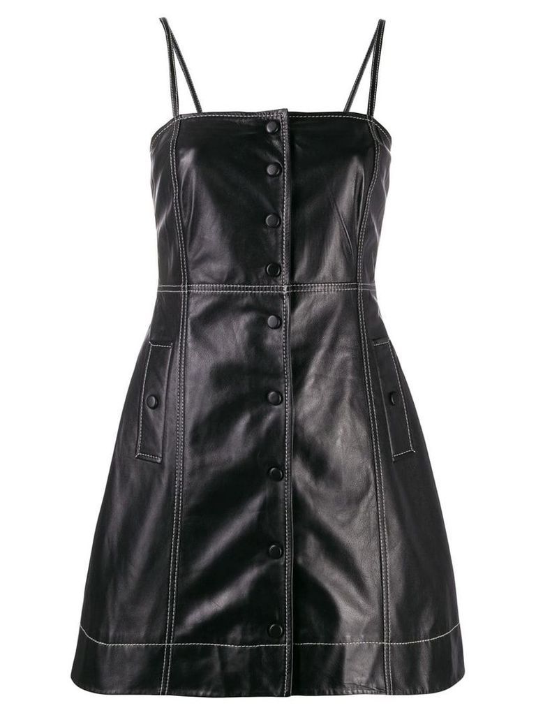 GANNI contrast stitching leather mini dress - Black