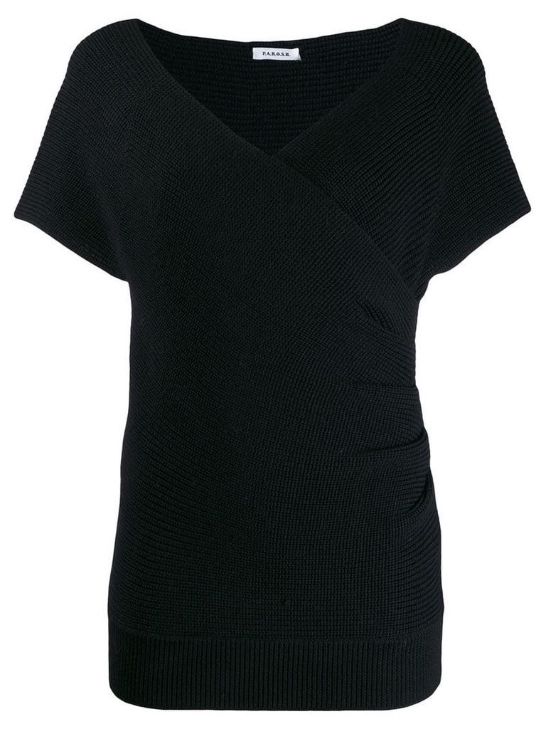 P.A.R.O.S.H. wrap-style knitted top - Black