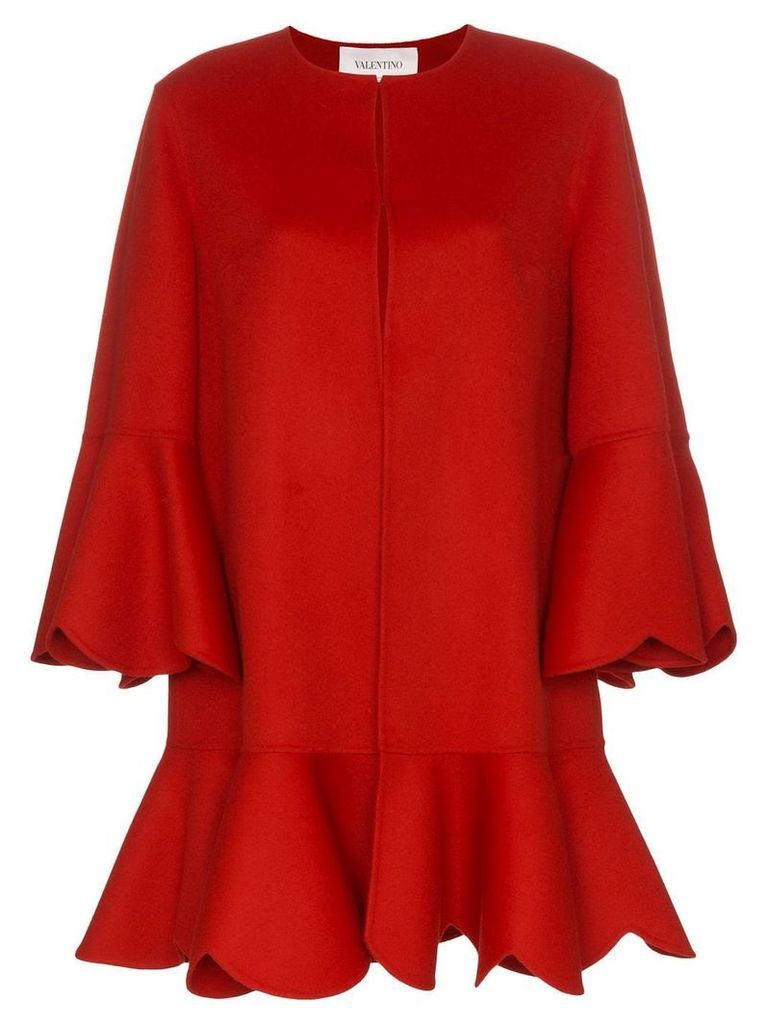 Valentino collarless ruffled coat - Red