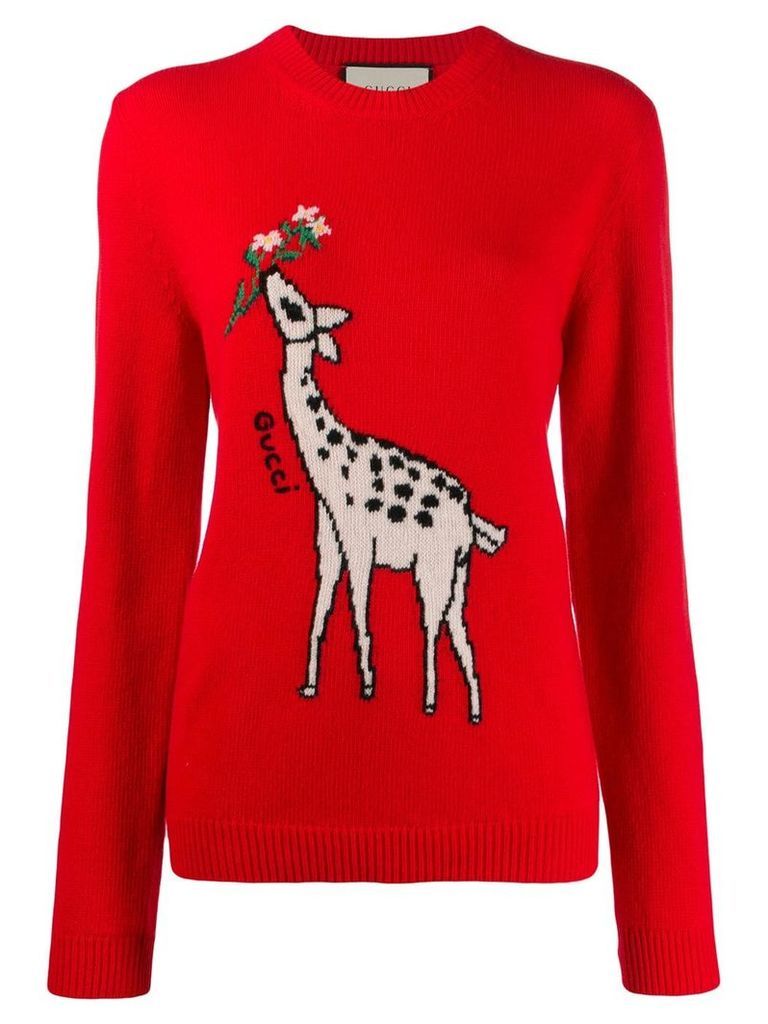 Gucci giraffe intarsia jumper - Red