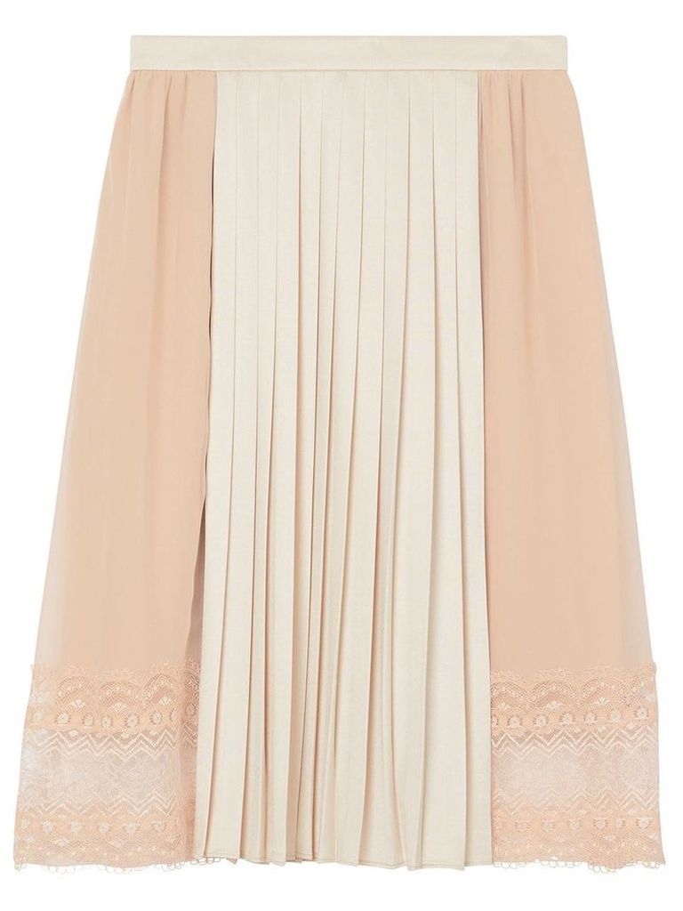 Burberry Lace Detail Silk Panel Pleated Skirt - PINK