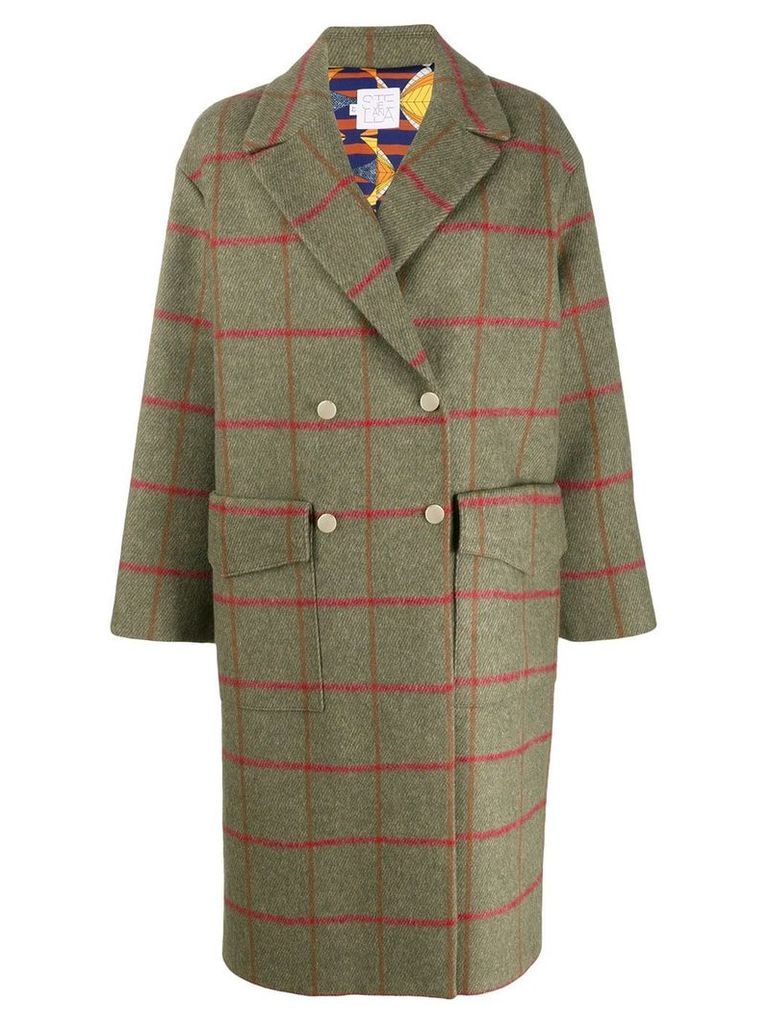Stella Jean checked double breasted coat - Green