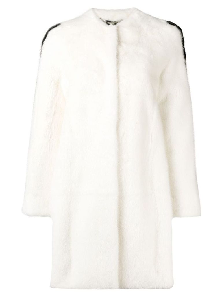 Philipp Plein side stripe detail fur coat - 01 WHITE
