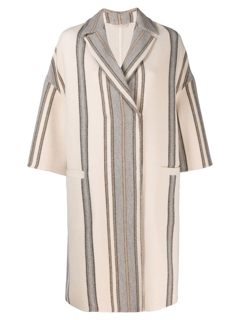 Brunello Cucinelli striped midi coat - Neutrals