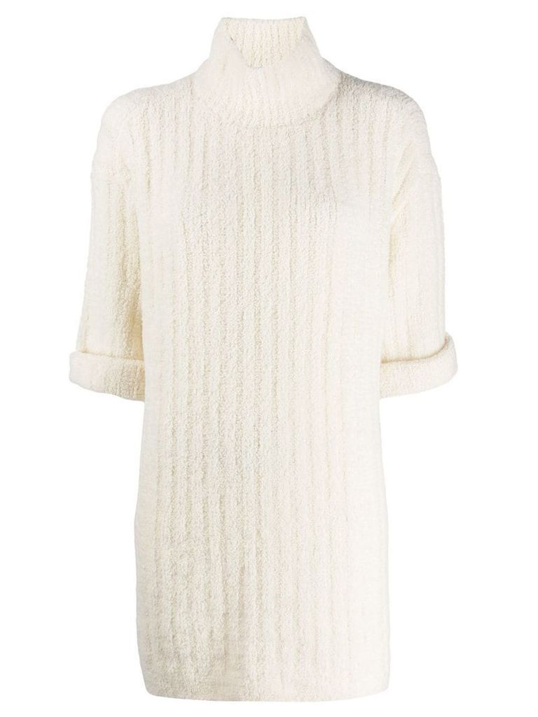 Courrèges ribbed knit turtleneck dress - White