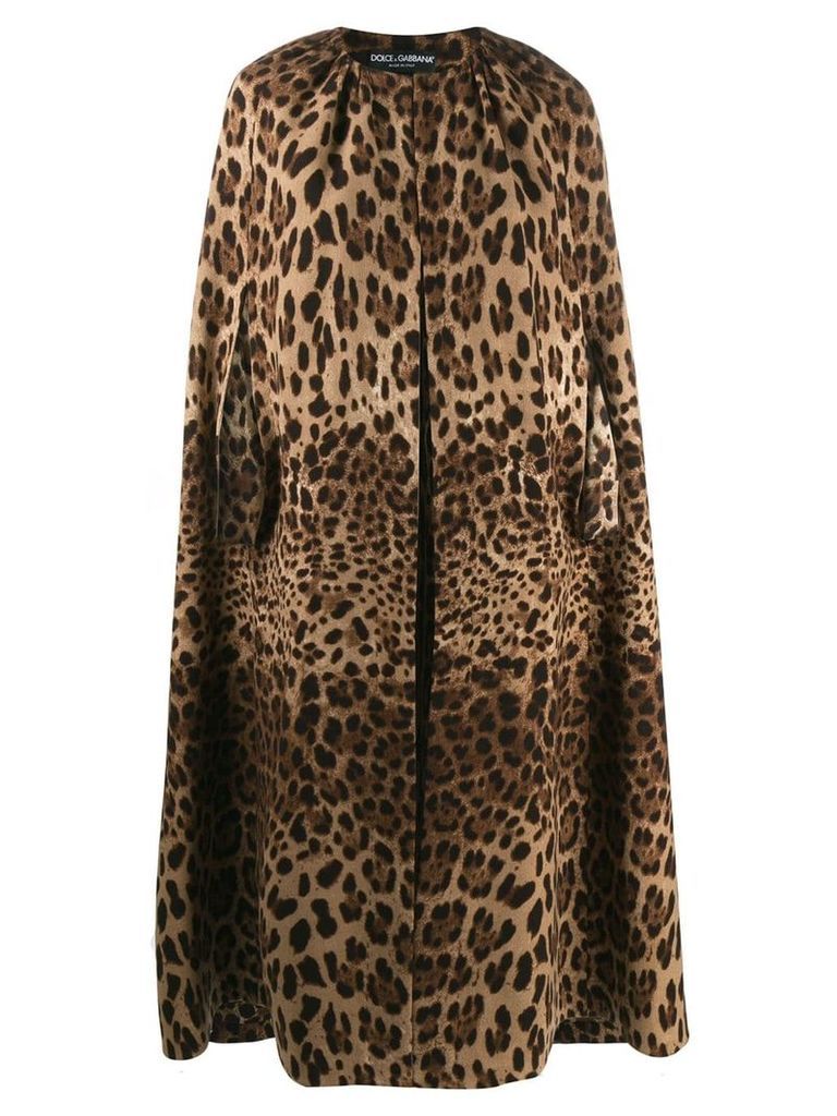 Dolce & Gabbana leopard pattern cape coat - Brown
