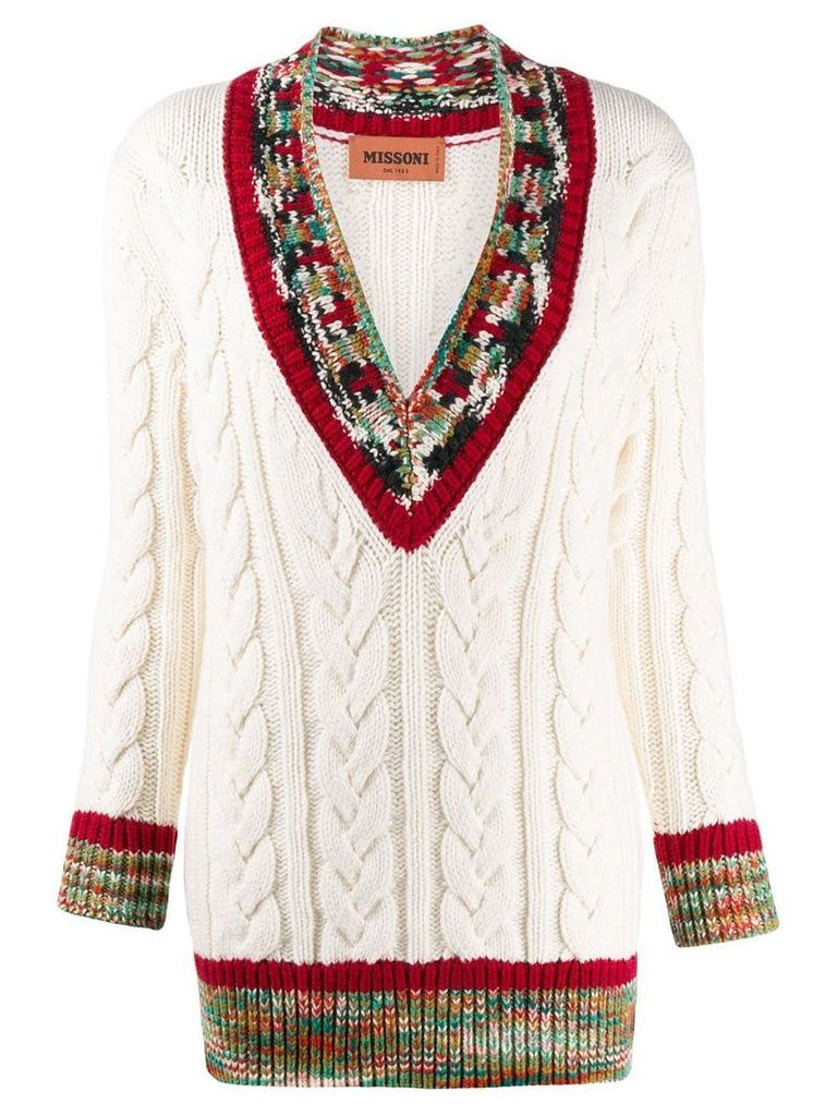 Missoni patterned V-neck cable knit jumper - NEUTRALS