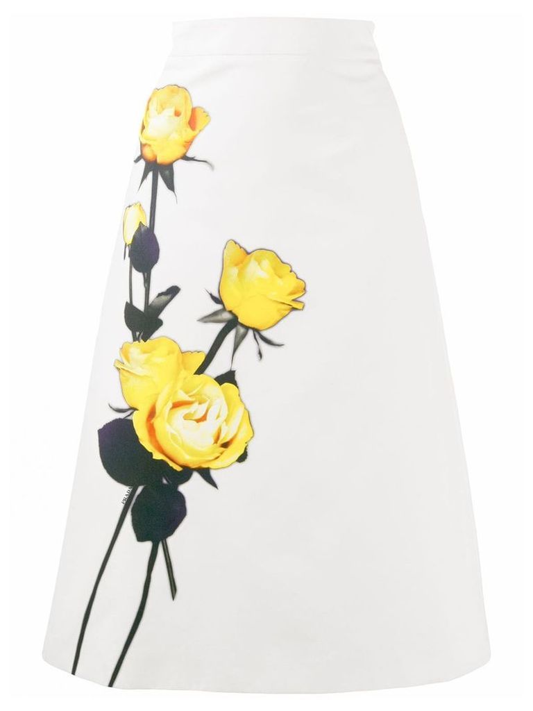 Prada floral A-line midi skirt - White