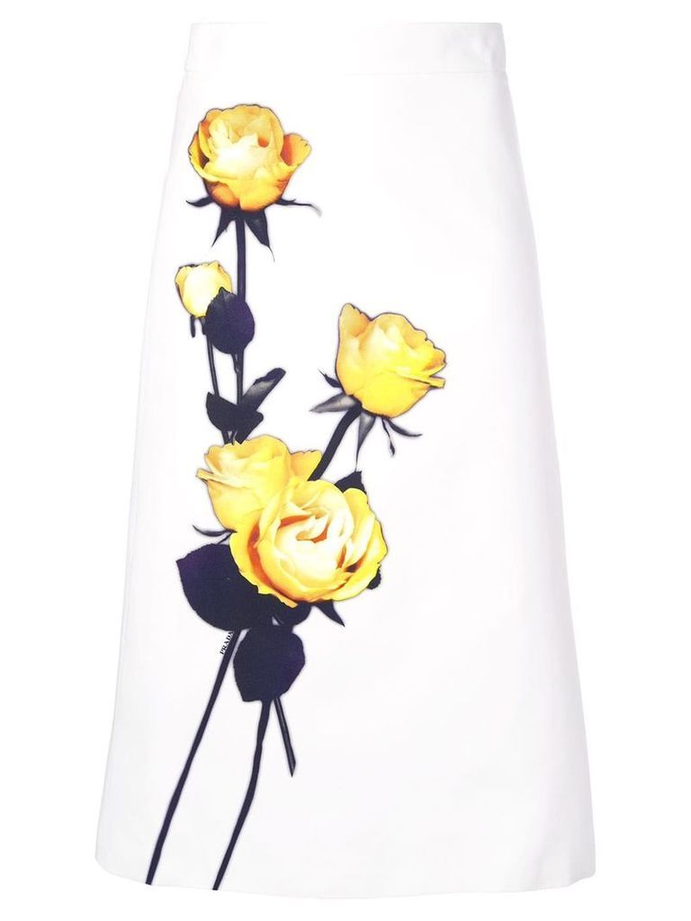 Prada rose print A-line skirt - White