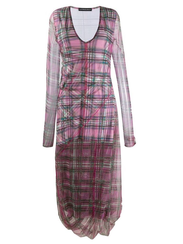 Y/Project long-sleeve plaid dress - PINK