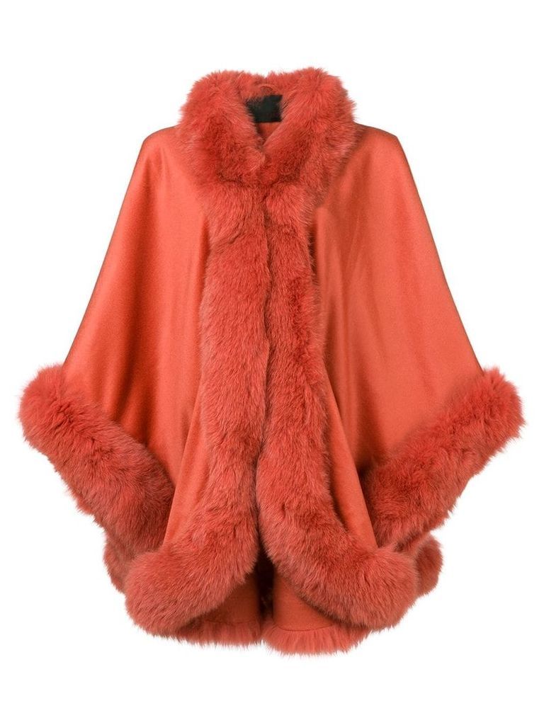 Liska fox fur trim cape - ORANGE