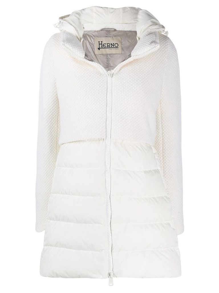 Herno knitted panel padded coat - White