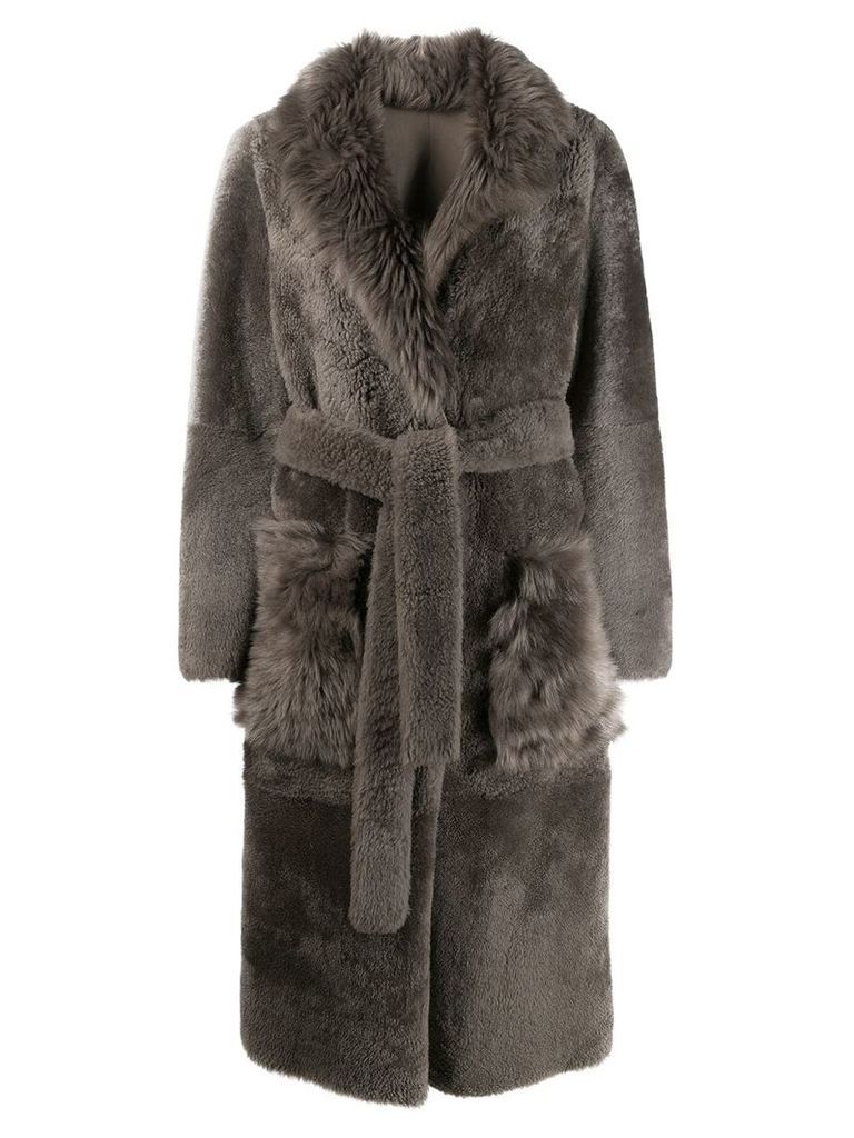 Yves Salomon belted shearling coat - Grey