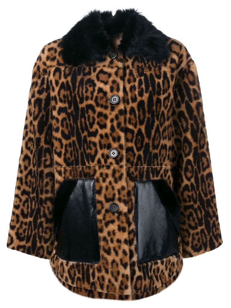 Yves Salomon leopard shearling coat - Brown