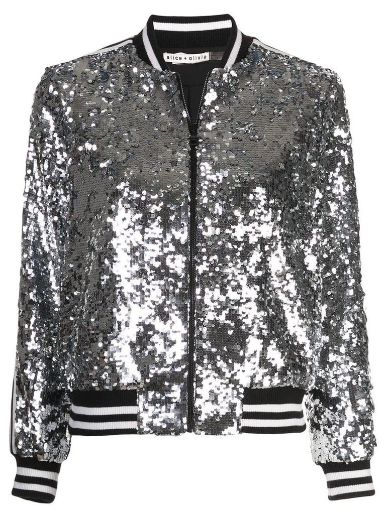 Alice+Olivia Lonnie sequin bomber jacket - SILVER