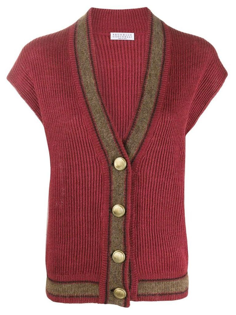 Brunello Cucinelli ribbed short-sleeved cardigan - Red