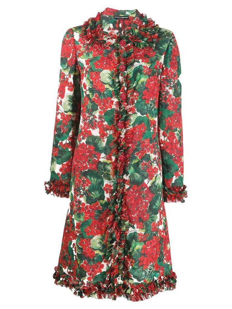 Dolce & Gabbana floral ruffle coat - Red