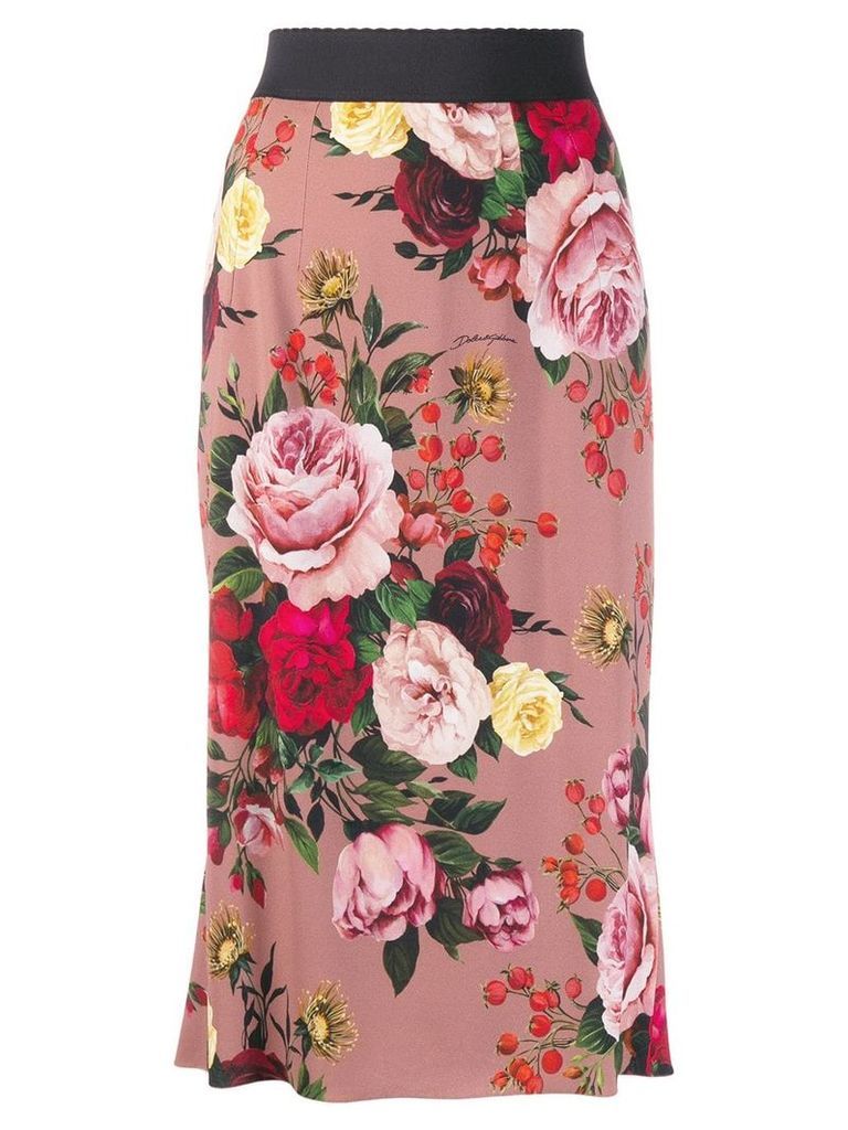 Dolce & Gabbana rose print pencil skirt - PINK