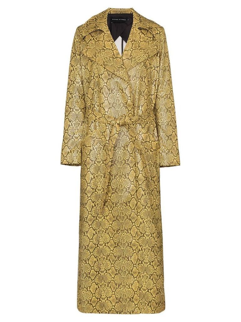 Michael Lo Sordo snake-print belted trench coat - Yellow