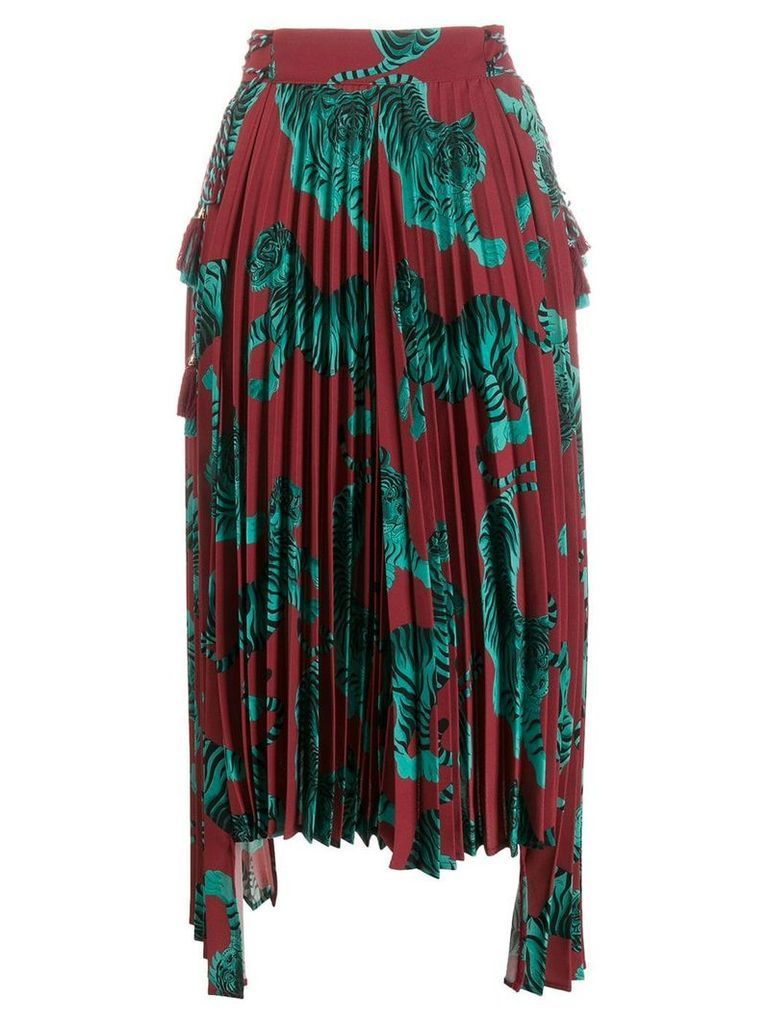 Just Cavalli tiger print pleated skirt - Red
