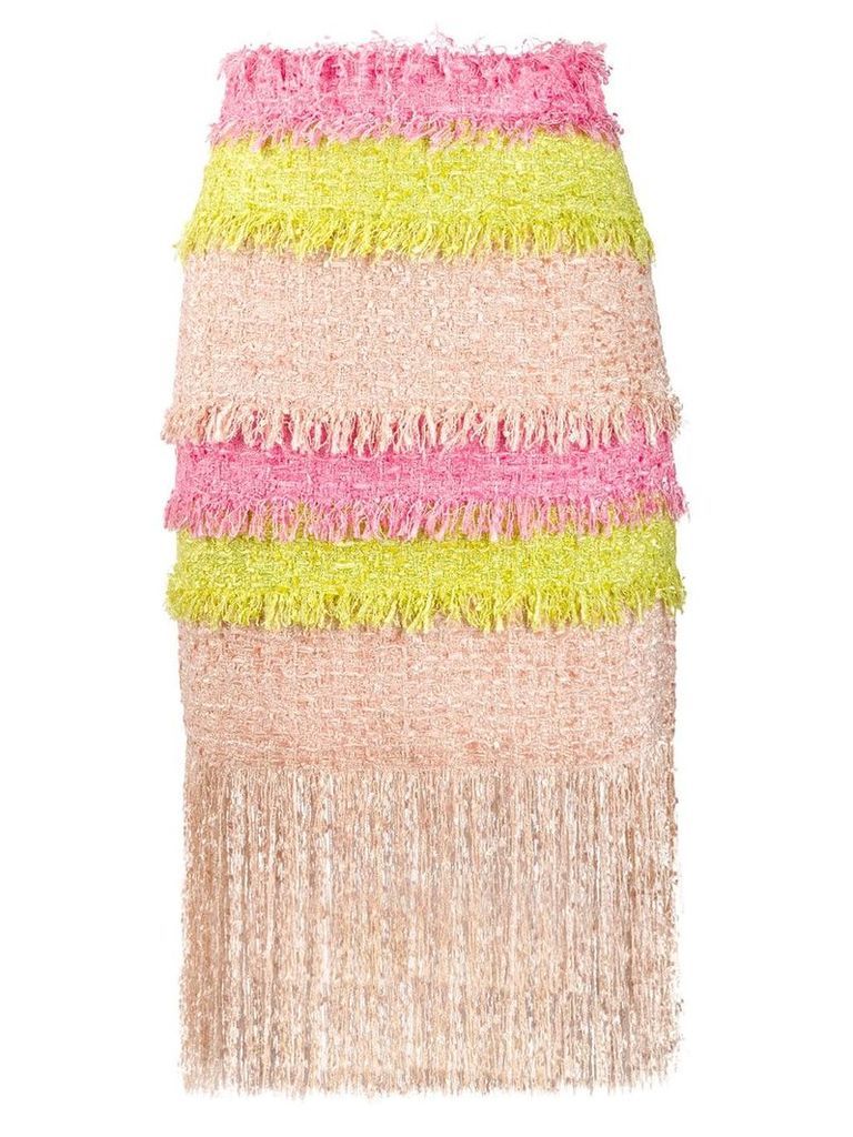 MSGM colour block fringed tweed skirt - PINK
